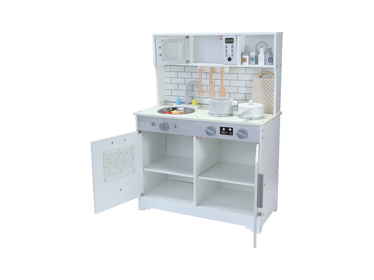 Cocina infantil multifuncional 5 en 1 ORYXEARTH - 60 x 29 x 80,5 cm - Madera - Blanco roto - Mixto