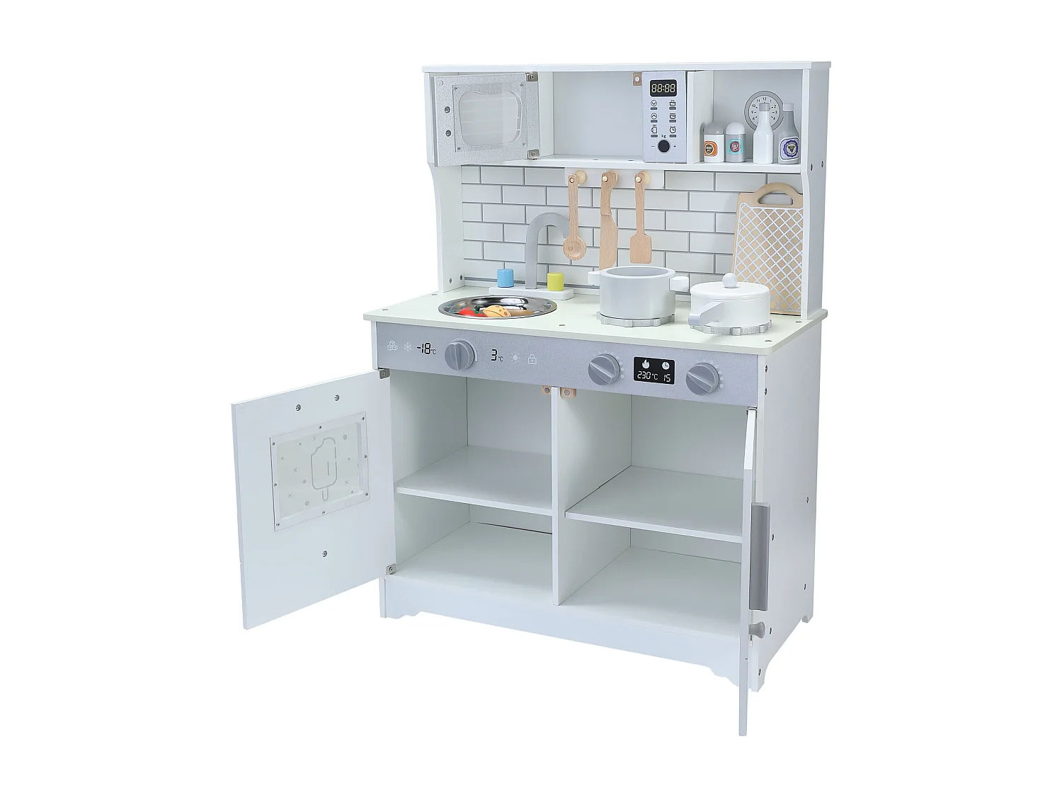 Cocina infantil multifuncional 5 en 1 ORYXEARTH - 60 x 29 x 80,5 cm - Madera - Blanco roto - Mixto