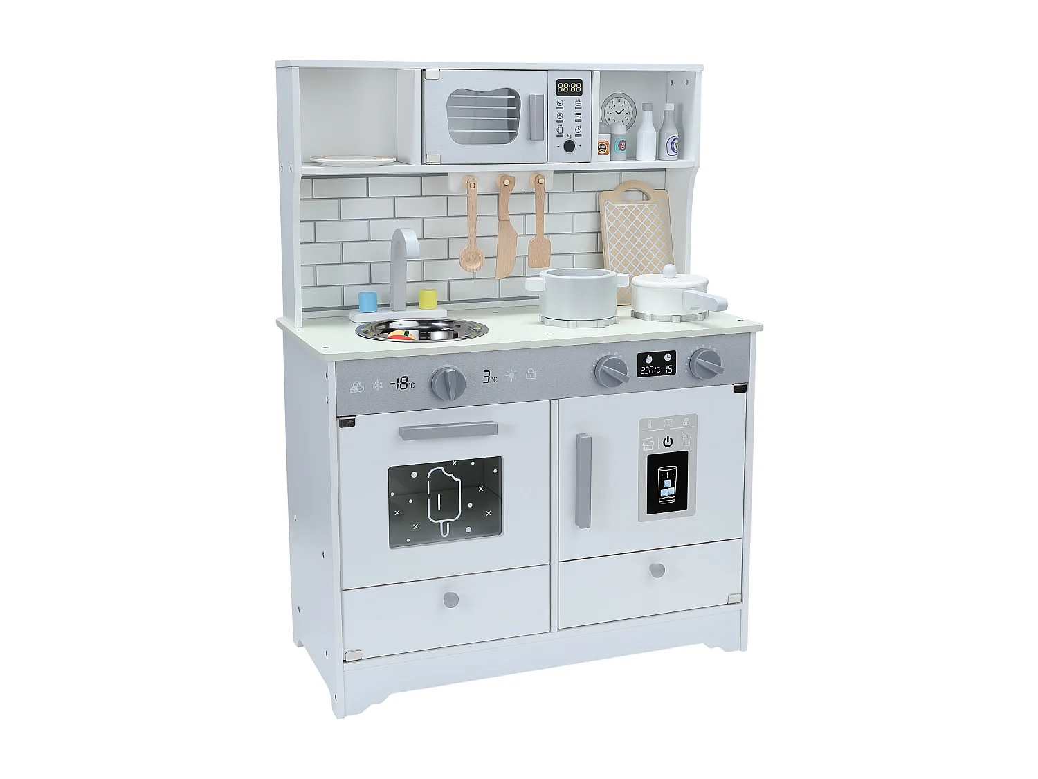 Cocina infantil multifuncional 5 en 1 ORYXEARTH - 60 x 29 x 80,5 cm - Madera - Blanco roto - Mixto