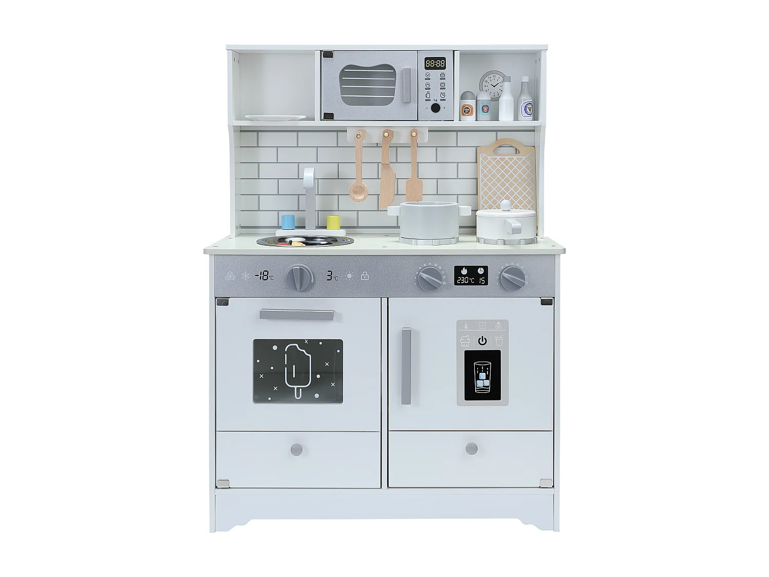 Cocina infantil multifuncional 5 en 1 ORYXEARTH - 60 x 29 x 80,5 cm - Madera - Blanco roto - Mixto