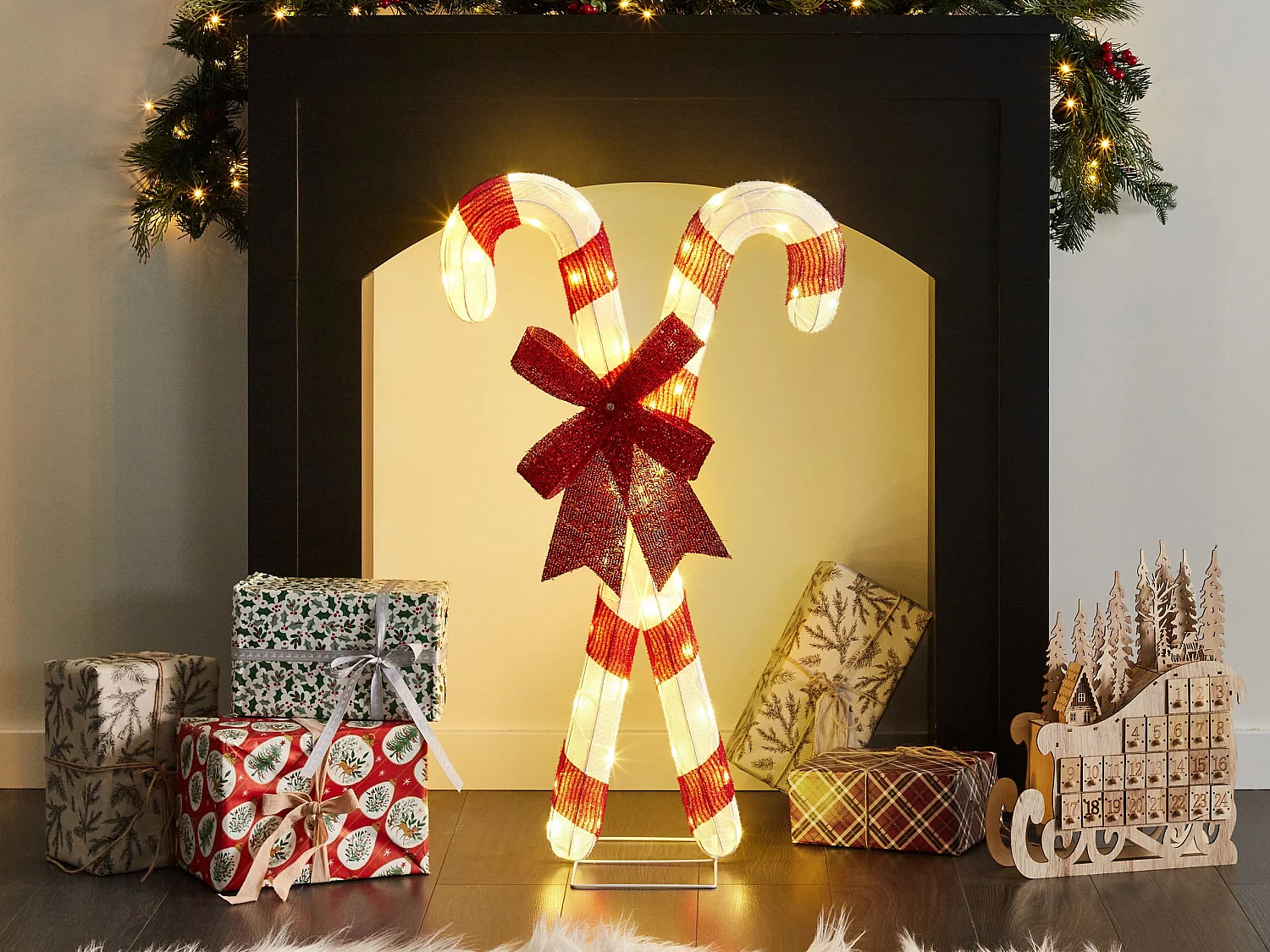 Outdoor Weihnachtsbeleuchtung LED rot / weiss Zuckerstangen 90 cm OLASVIK