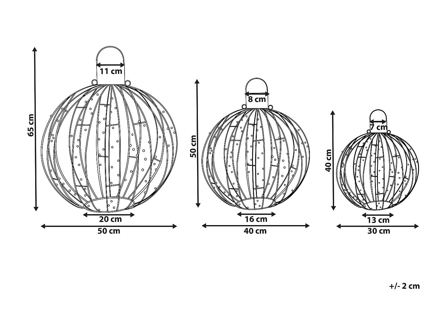Décoration extérieure LED GAROUR Boule de cristal 65/50/40 cm Doré