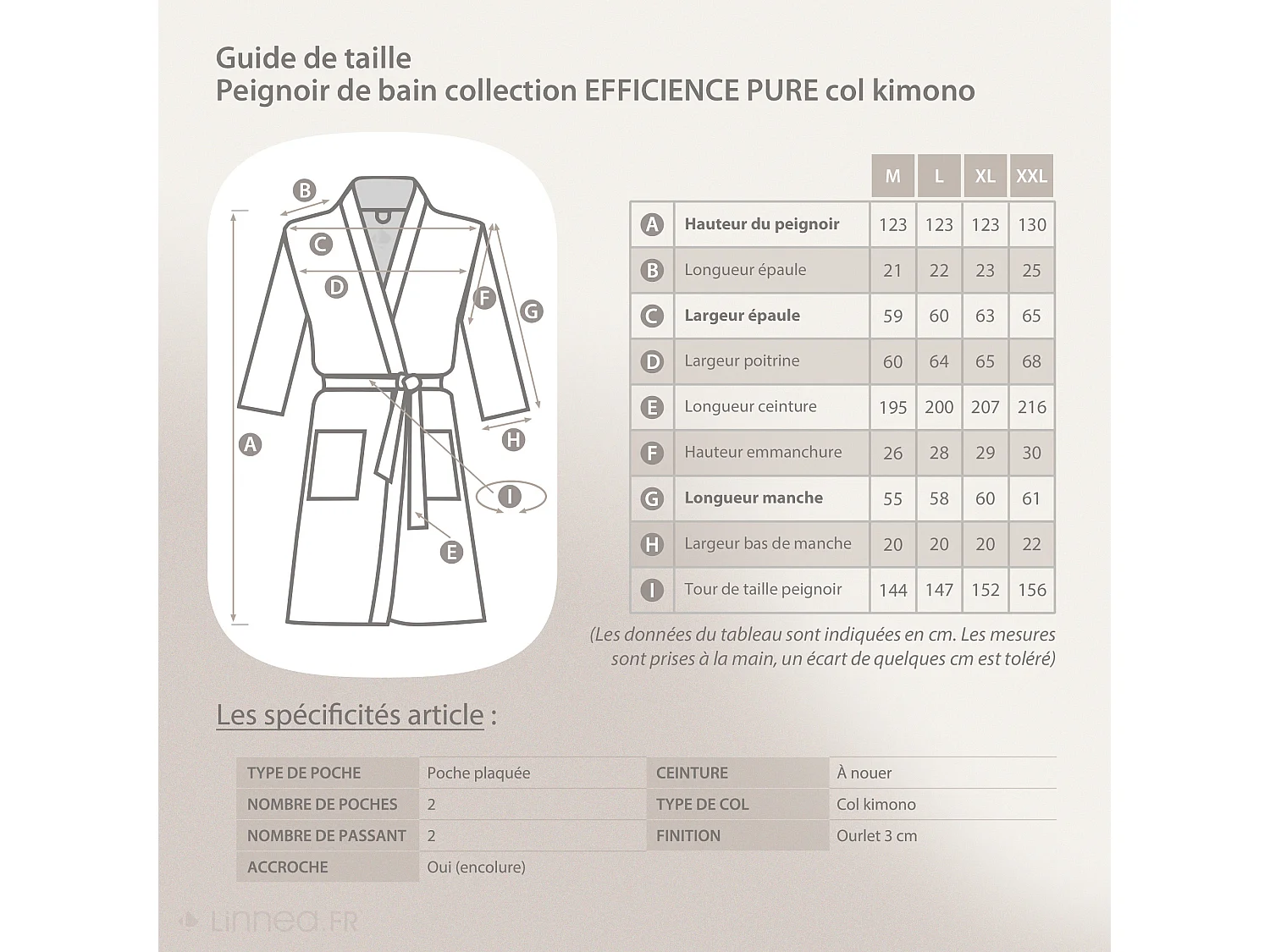 Peignoir kimono adulte EFFICIENCE PURE coton XL bleu Pacific