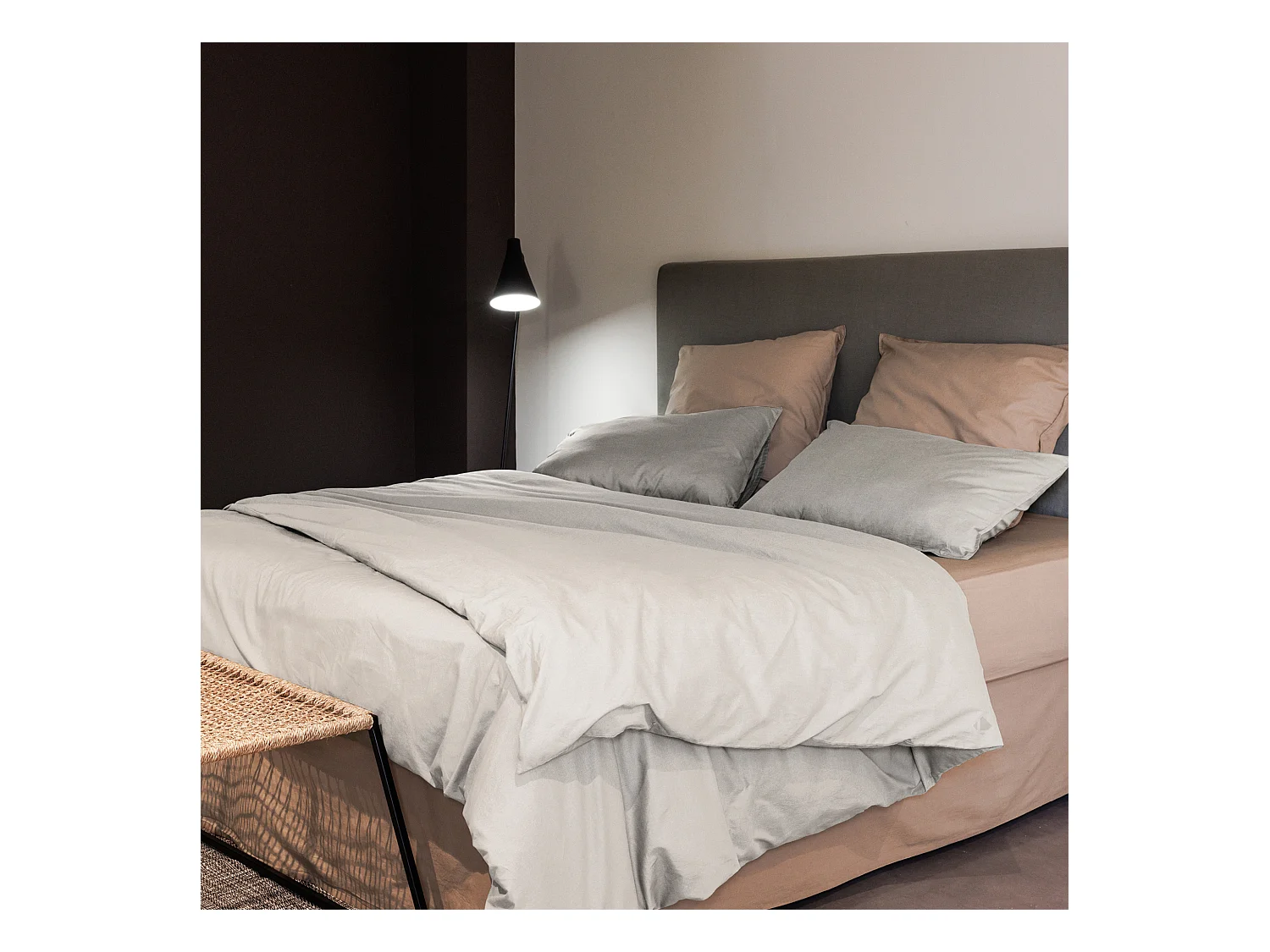 Parure de lit 200x200 cm et 50x70 cm coton lavé PALACE beige nacre 3 pièces