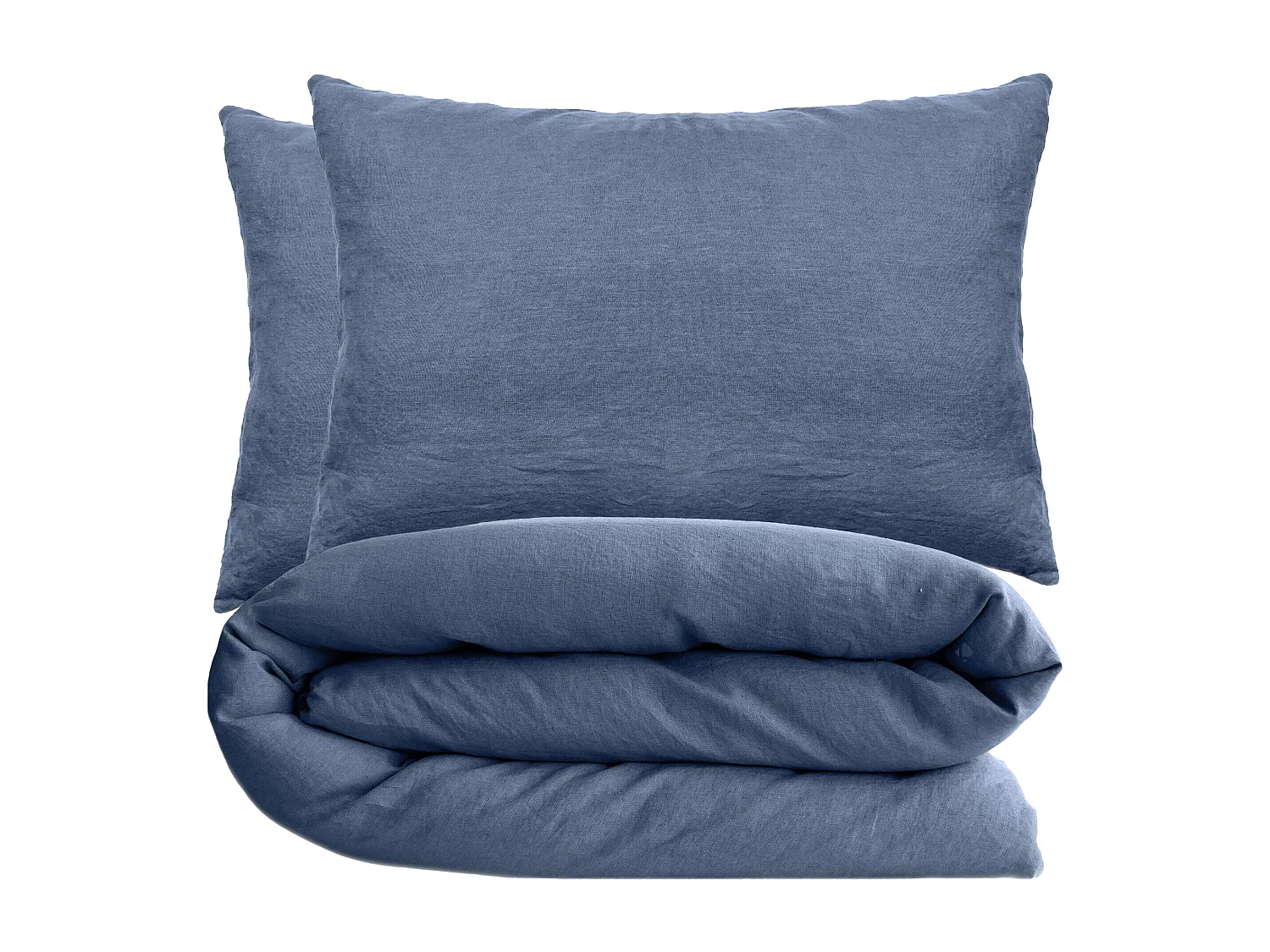 Parure de lit 140x200 cm et 50x70 cm coton lavé PALACE bleu indigo 2 pièces