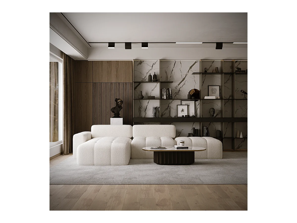 Canapé d'angle réversible convertible 4 places coffre Taliano Beige