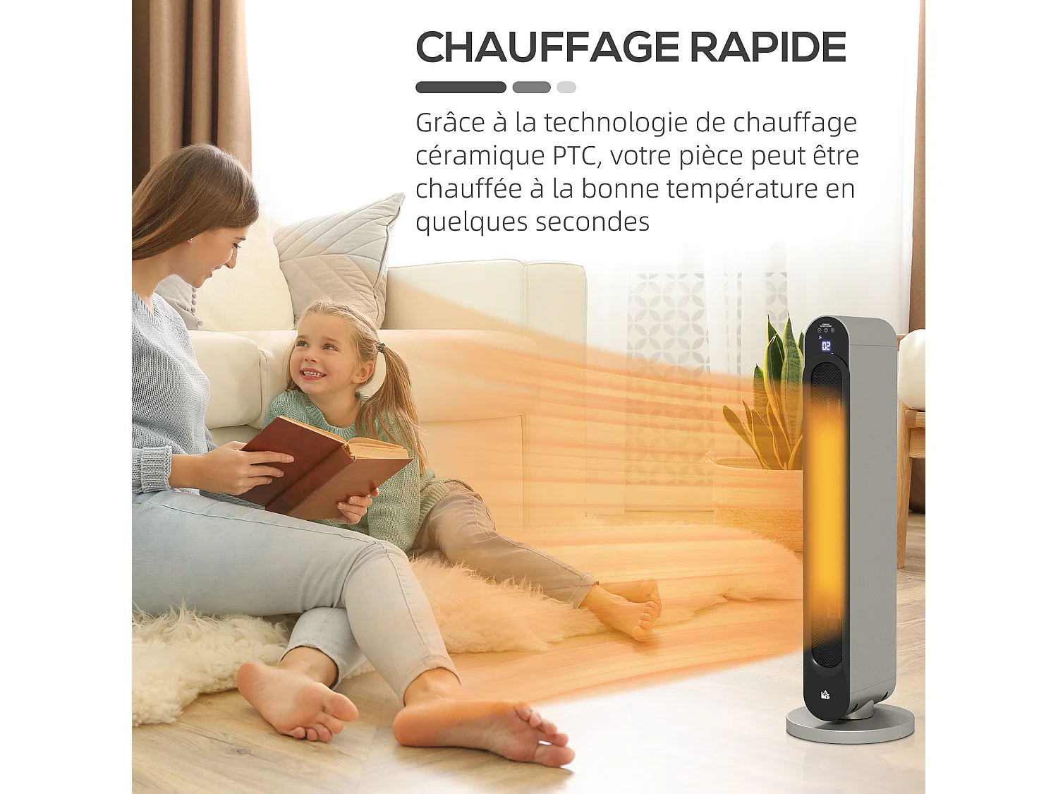 Chauffage soufflant oscillant 1100/2200 W - mini radiateur céramique PTC - télécommande incluse - chauffage d'appoint gris noir
