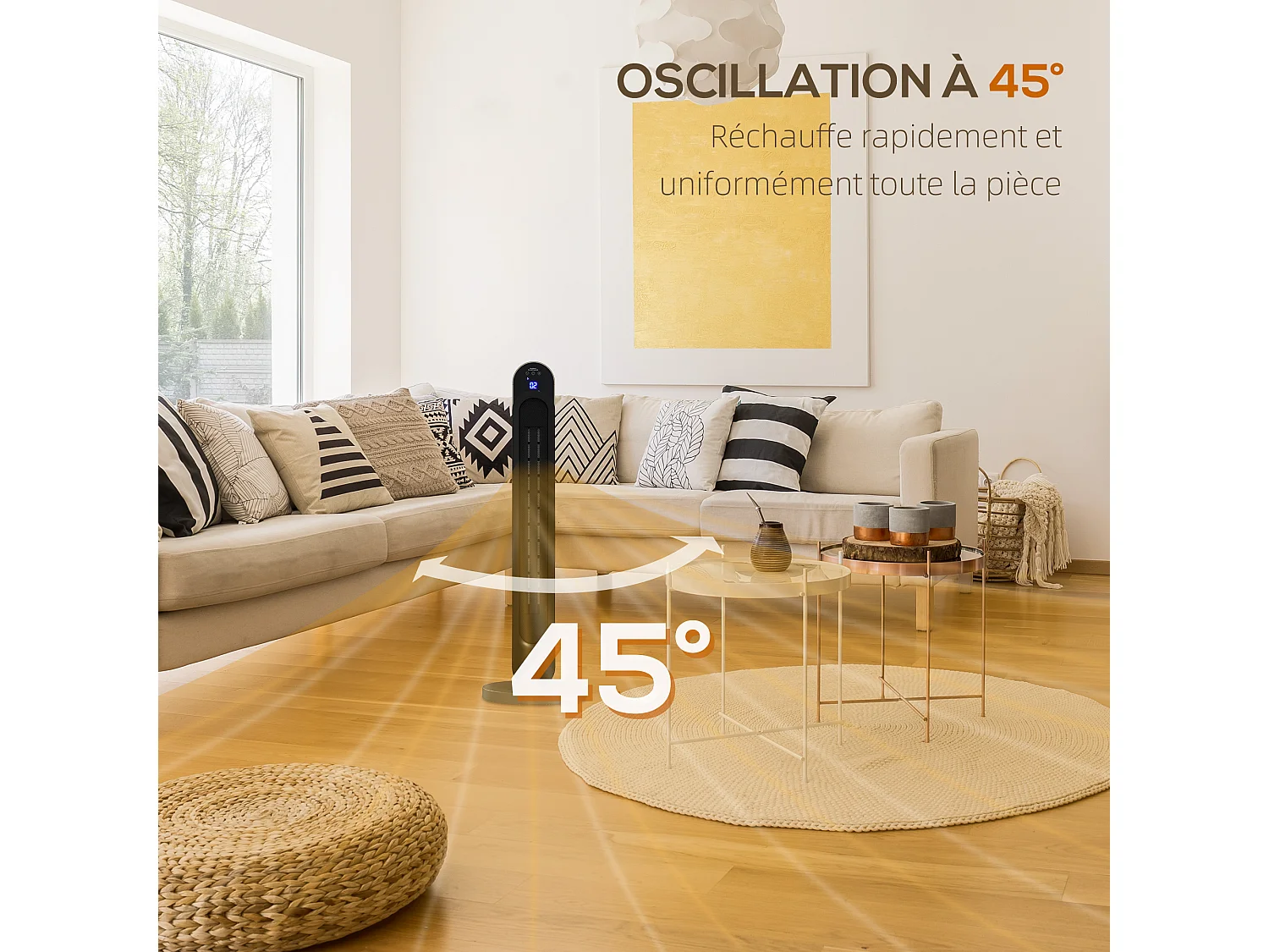 Chauffage soufflant oscillant 1100/2200 W - mini radiateur céramique PTC - télécommande incluse - chauffage d'appoint gris noir