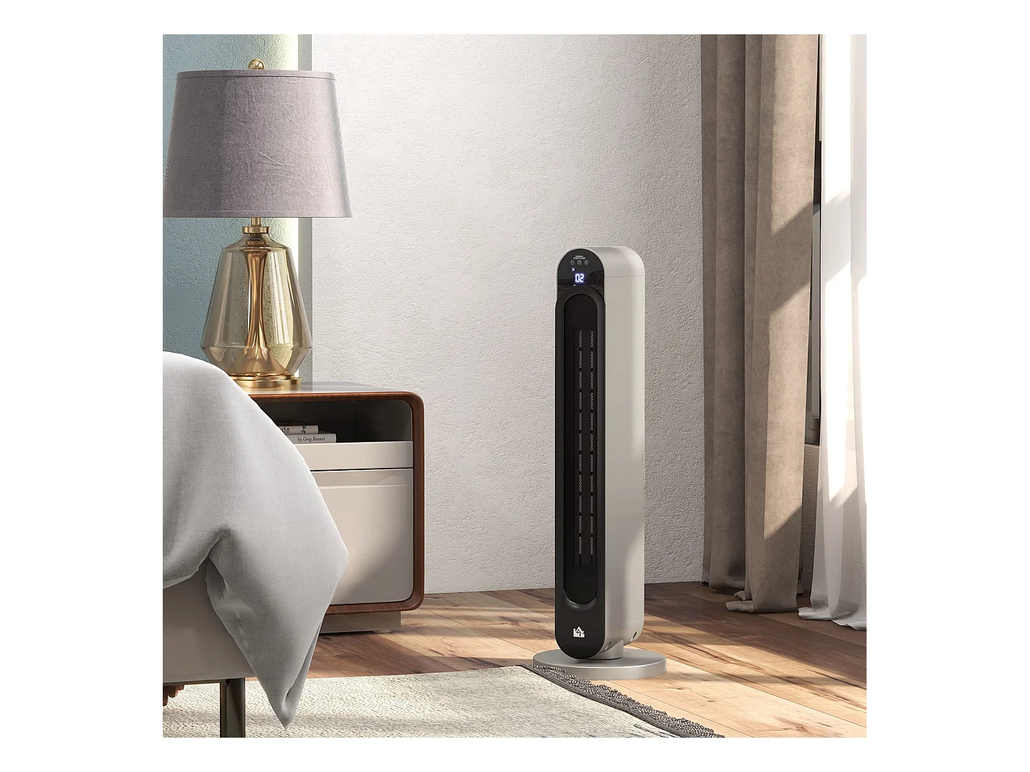 Chauffage soufflant oscillant 1100/2200 W - mini radiateur céramique PTC - télécommande incluse - chauffage d'appoint gris noir