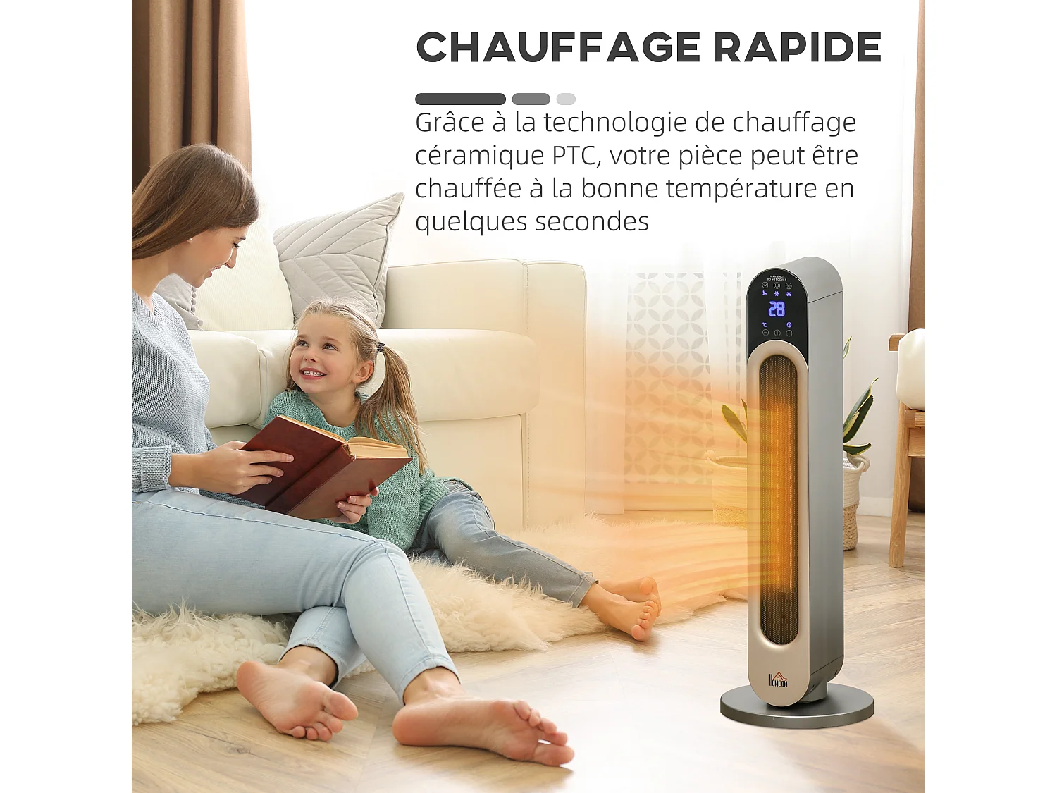 Chauffage soufflant oscillant 1100/2200 W - mini radiateur céramique PTC - télécommande incluse - chauffage d'appoint gris doré