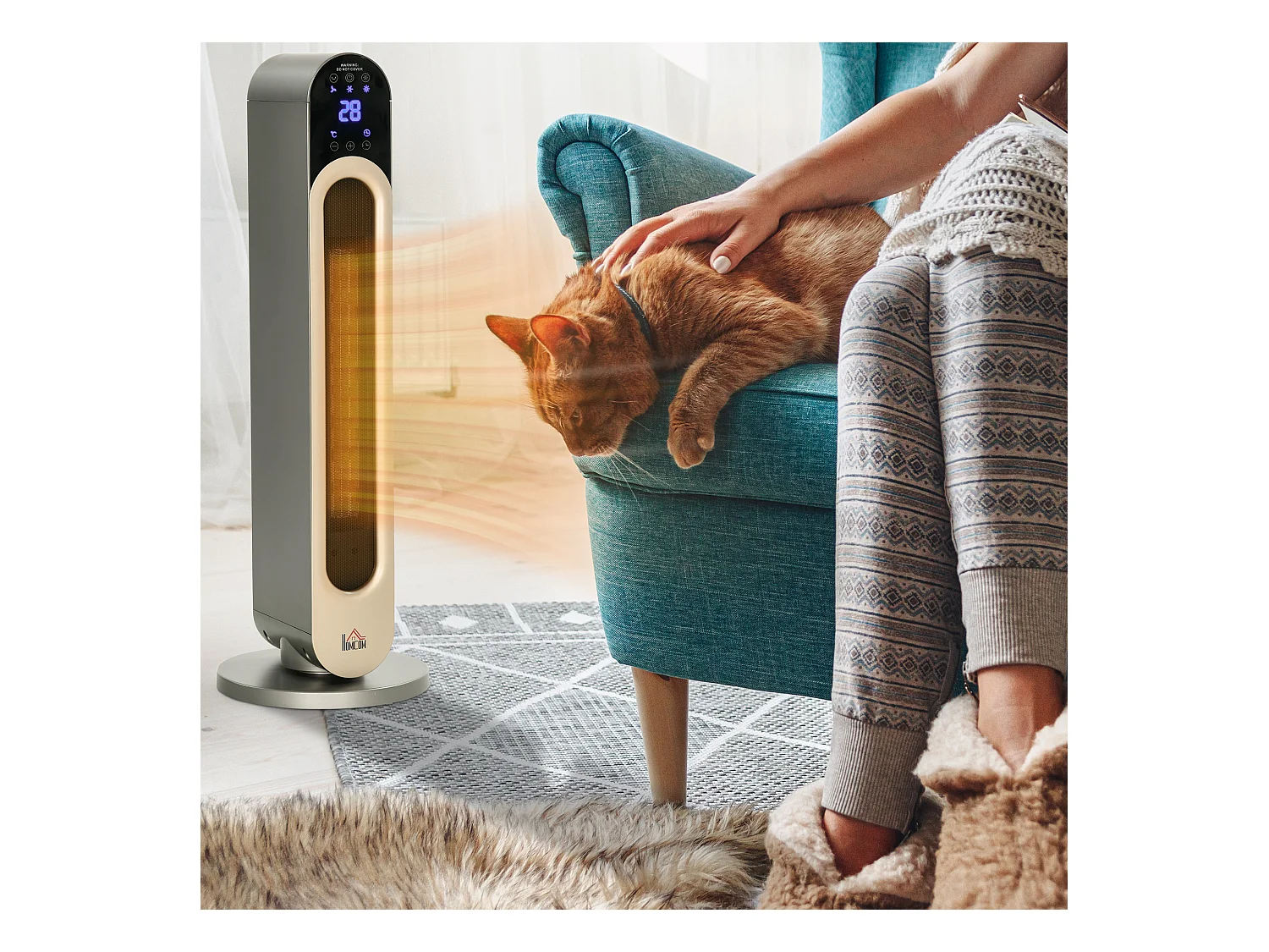 Chauffage soufflant oscillant 1100/2200 W - mini radiateur céramique PTC - télécommande incluse - chauffage d'appoint gris doré