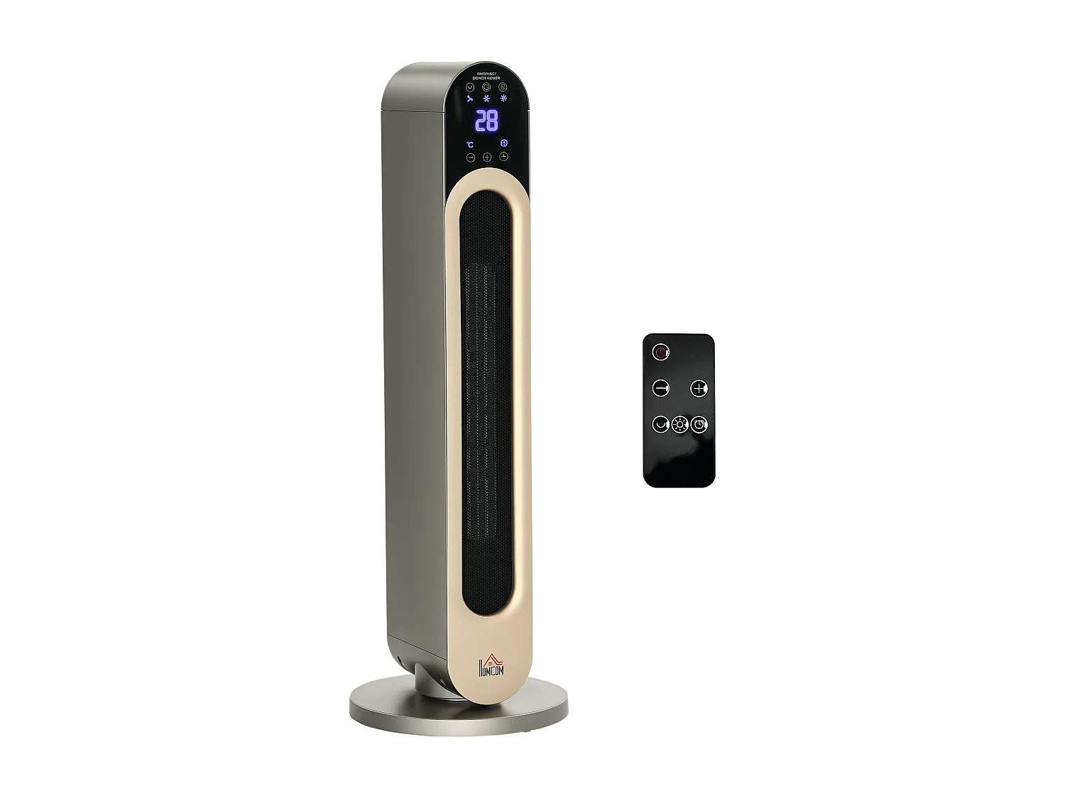 Chauffage soufflant oscillant 1100/2200 W - mini radiateur céramique PTC - télécommande incluse - chauffage d'appoint gris doré