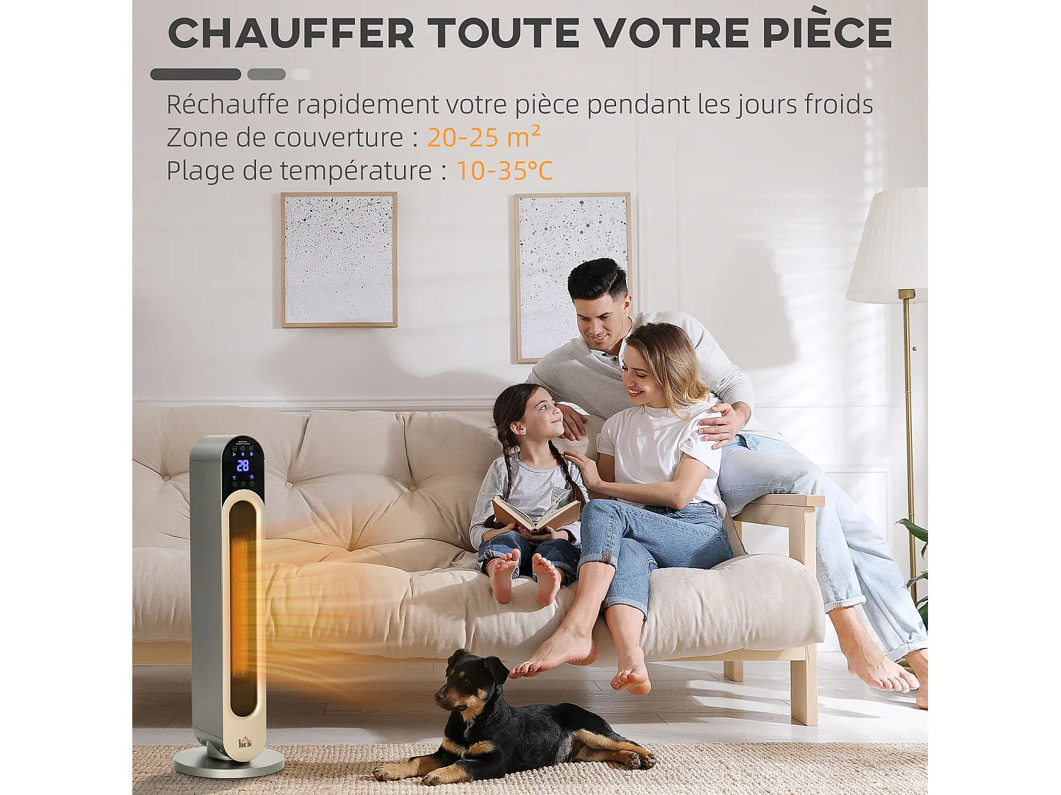 Chauffage soufflant oscillant 1100/2200 W - mini radiateur céramique PTC - télécommande incluse - chauffage d'appoint gris doré