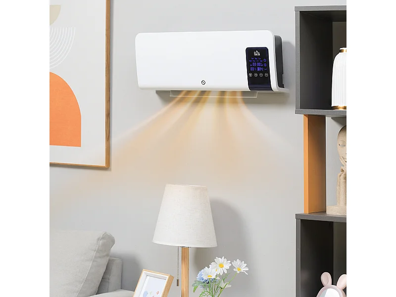 Radiateur mural soufflant 2000 W max. - chauffage céramique PTC - température réglable, timer, oscillation - télécommande incluse