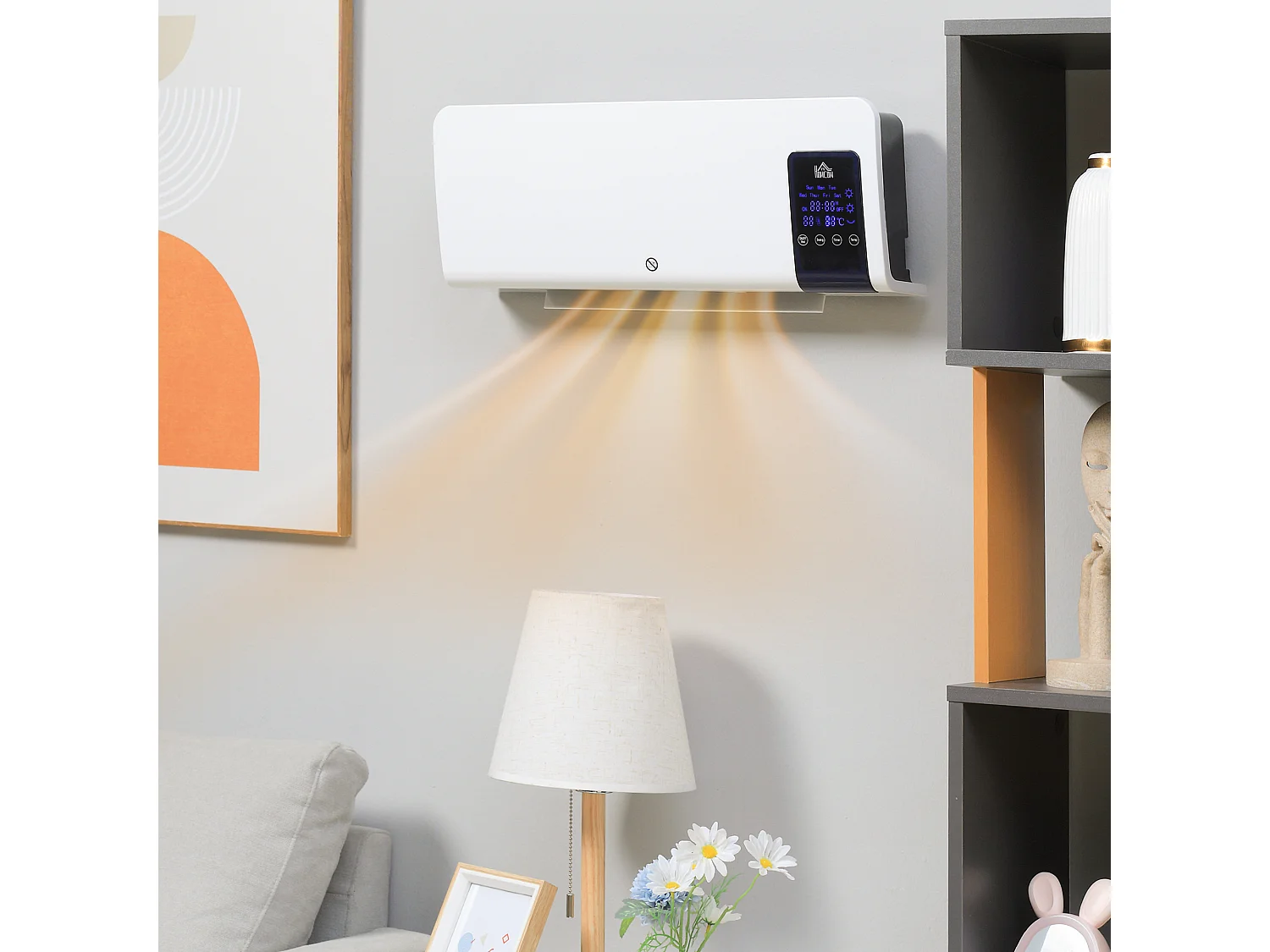 Radiateur mural soufflant 2000 W max. - chauffage céramique PTC - température réglable, timer, oscillation - télécommande incluse