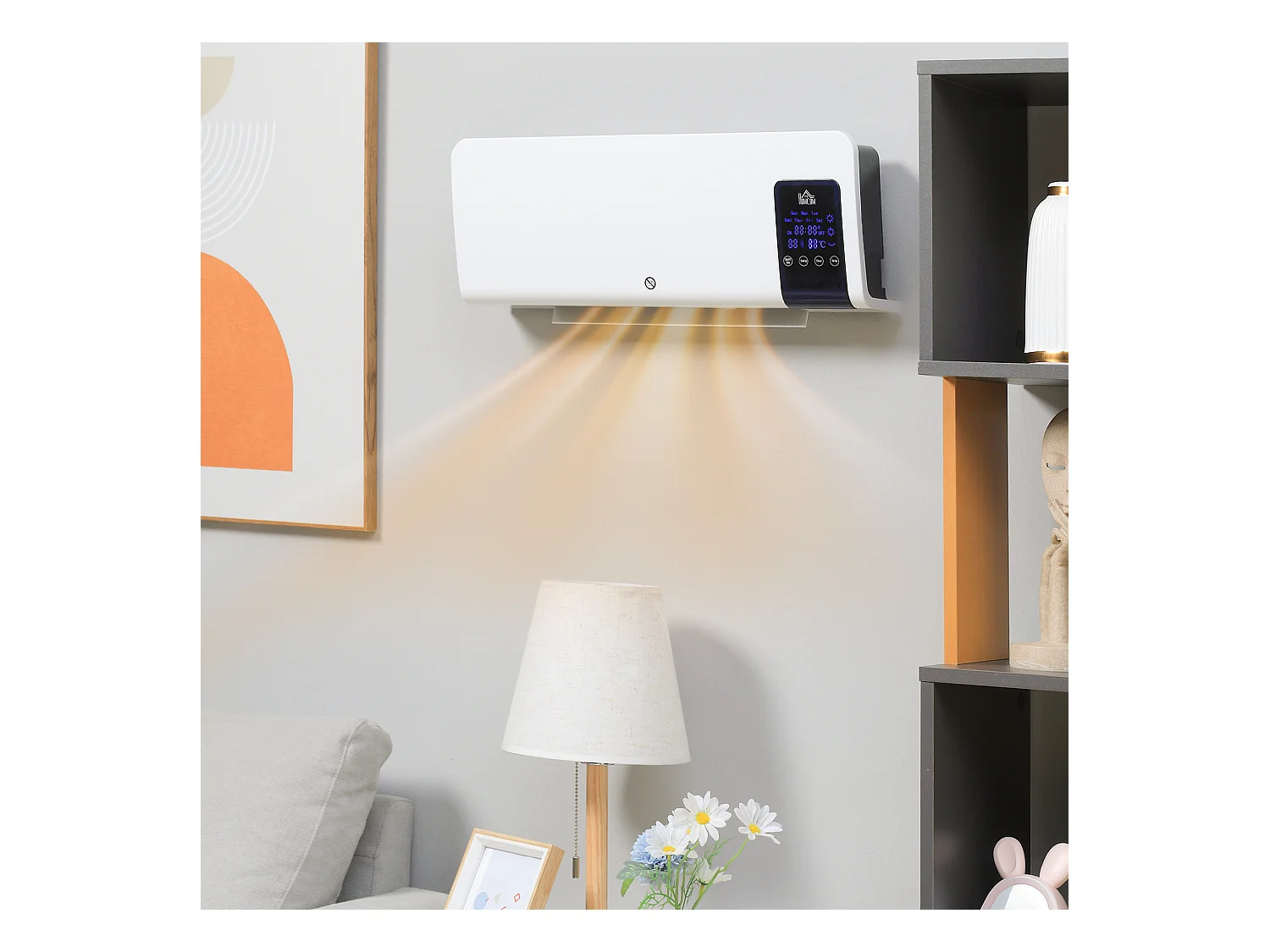 Radiateur mural soufflant 2000 W max. - chauffage céramique PTC - température réglable, timer, oscillation - télécommande incluse