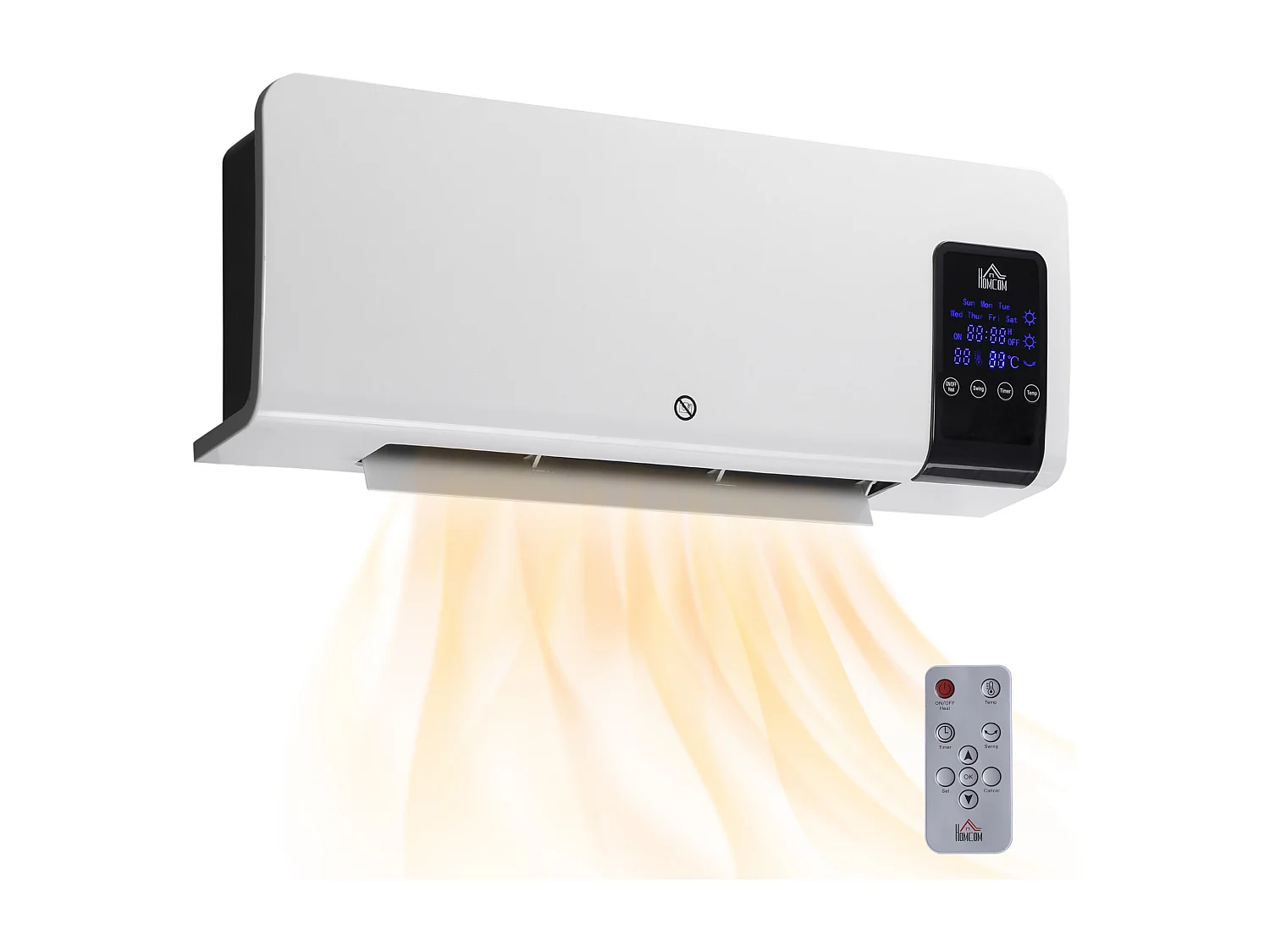 Radiateur mural soufflant 2000 W max. - chauffage céramique PTC - température réglable, timer, oscillation - télécommande incluse