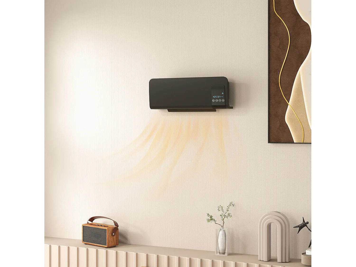 Radiateur mural soufflant 2000 W max. - chauffage céramique PTC - température réglable, timer, oscillation - télécommande incluse noir