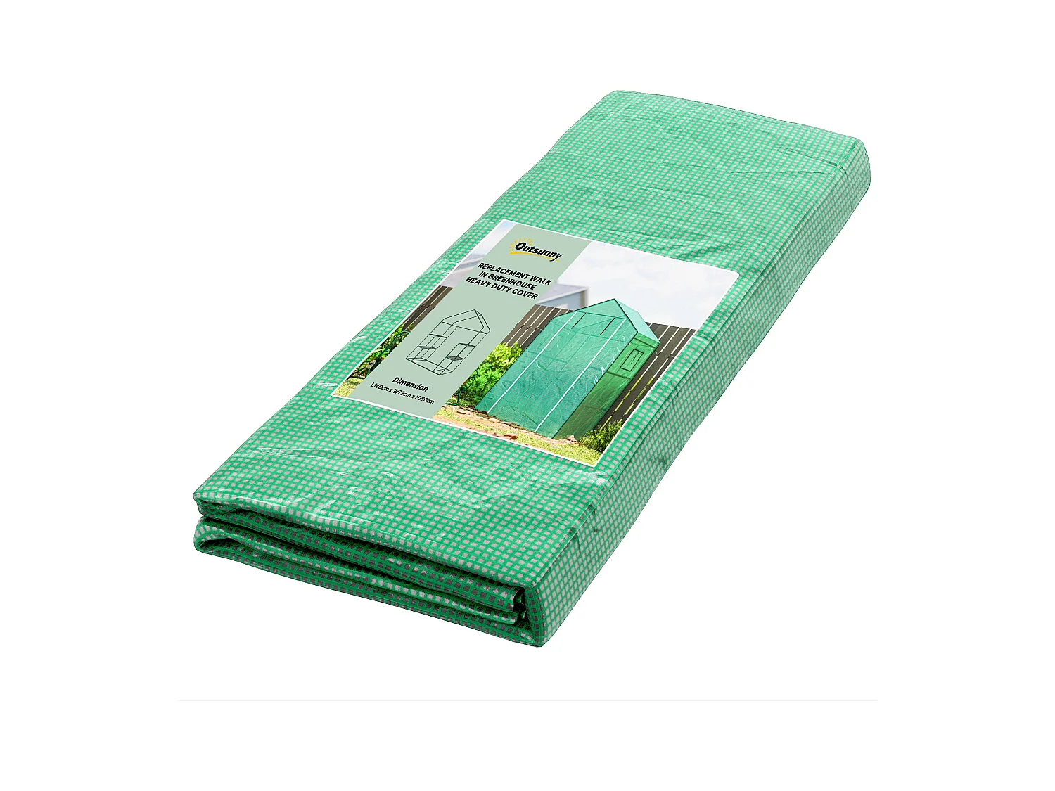 Bâche de remplacement serre de jardin dim. 140L x 73l x 190H cm - 2 fenêtres, porte zippée enroulable - PE anti-UV imperméable vert