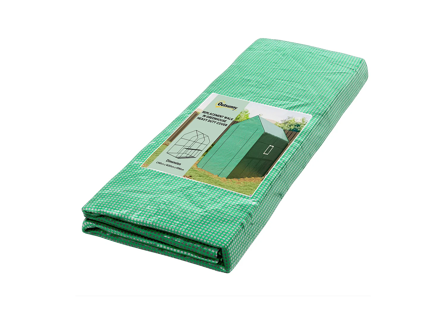Bâche de remplacement serre de jardin dim. 140L x 213l x 190H cm - 2 fenêtres, porte zippée enroulable - PE anti-UV imperméable vert