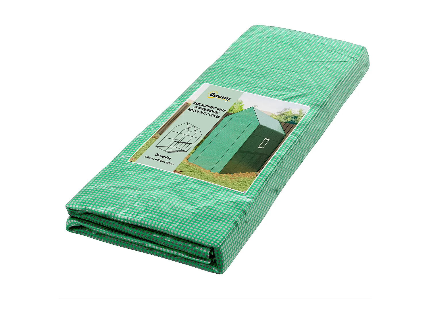 Bâche de remplacement serre de jardin dim. 140L x 213l x 190H cm - 2 fenêtres, porte zippée enroulable - PE anti-UV imperméable vert