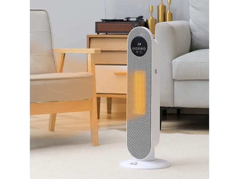 Chauffage soufflant oscillant 2000 W - radiateur céramique PTC - 2 niv. puissance - chauffage d'appoint avec télécommande blanc noir