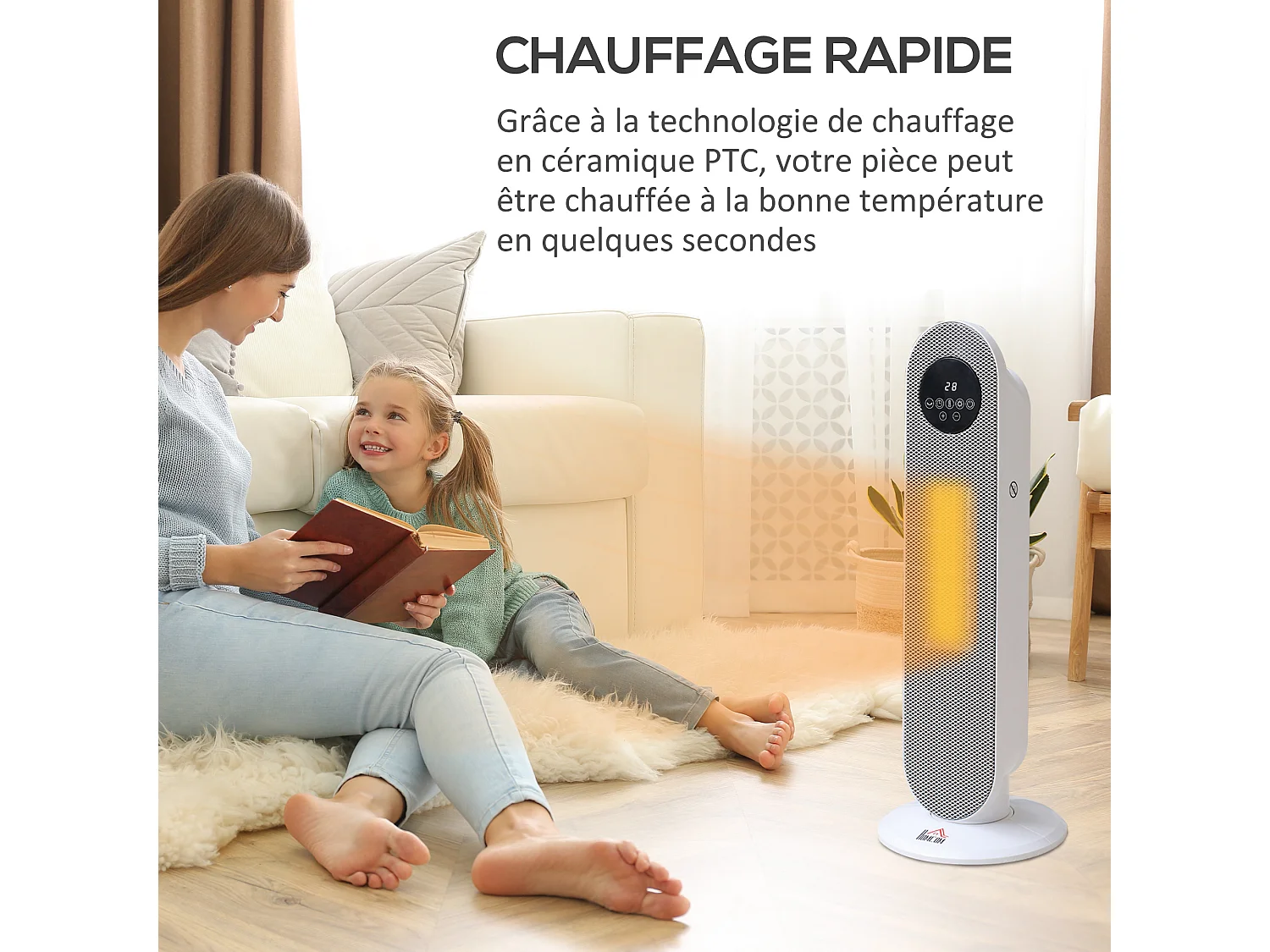 Chauffage soufflant oscillant 2000 W - radiateur céramique PTC - 2 niv. puissance - chauffage d'appoint avec télécommande blanc noir