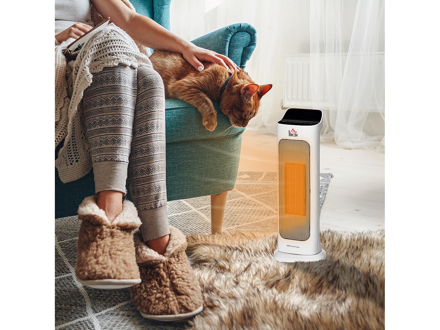 Chauffage soufflant oscillant 2000 W - radiateur céramique PTC - 3 niveaux de puissance - chauffage d'appoint avec télécommande blanc noir