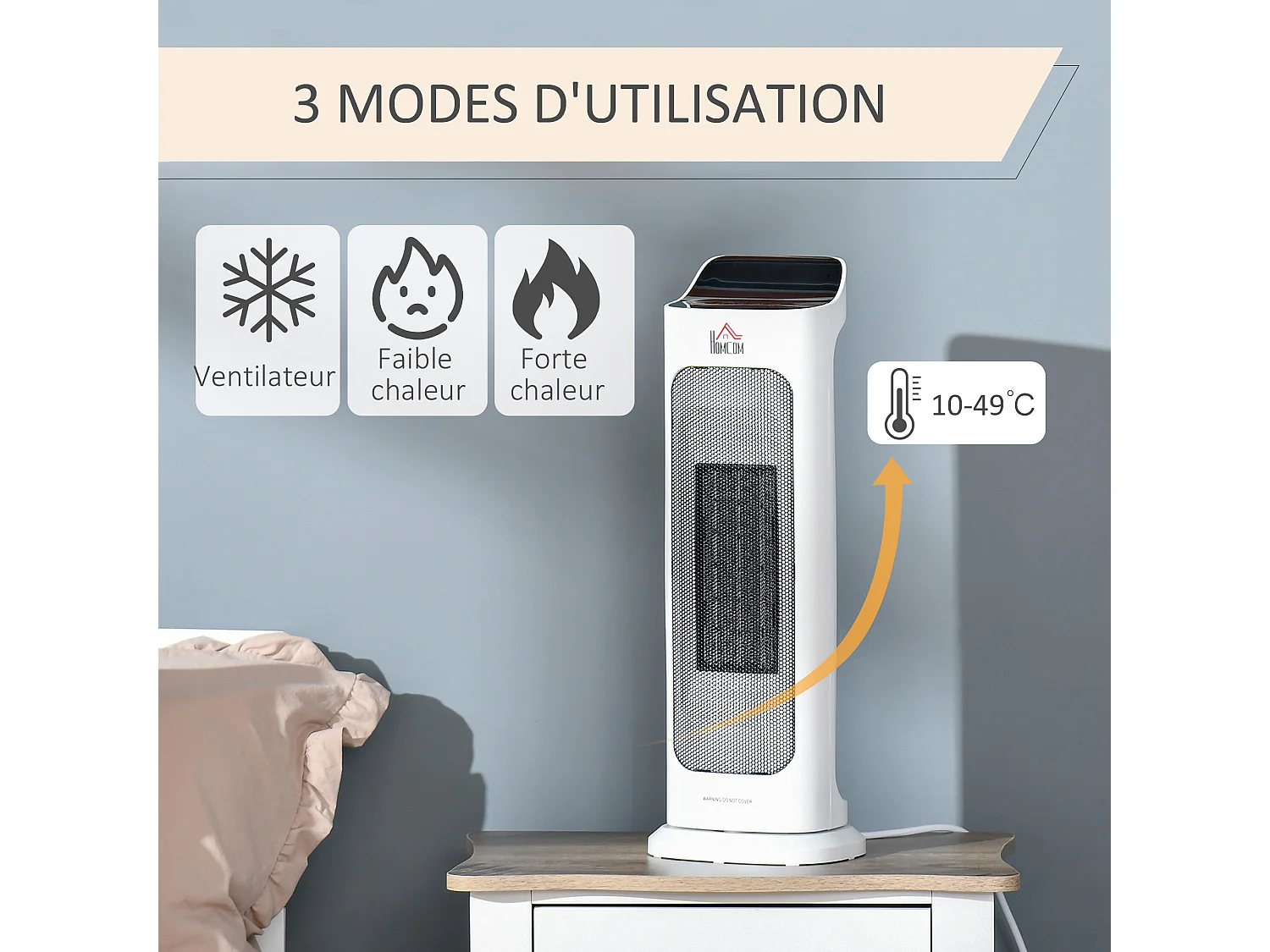 Chauffage soufflant oscillant 2000 W - radiateur céramique PTC - 3 niveaux de puissance - chauffage d'appoint avec télécommande blanc noir