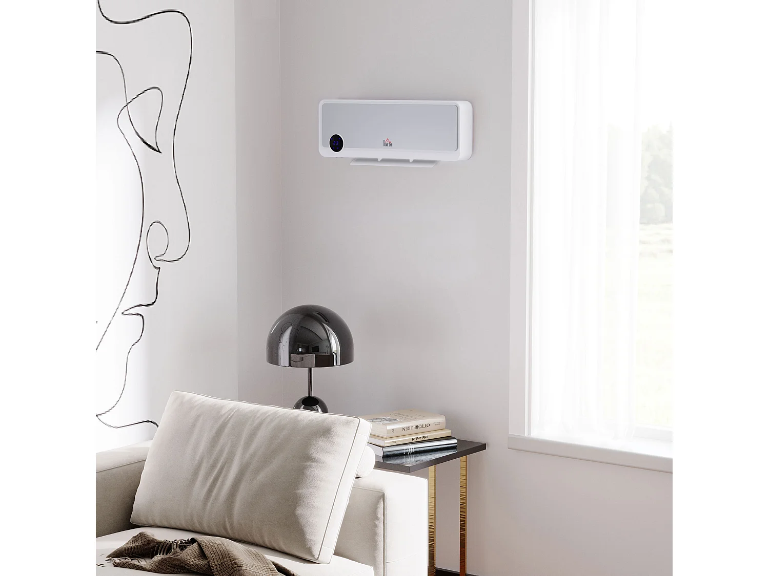 Radiateur mural soufflant oscillant 2000 W - chauffage céramique PTC - 3 niveaux de puissance - télécommande incluse blanc argenté