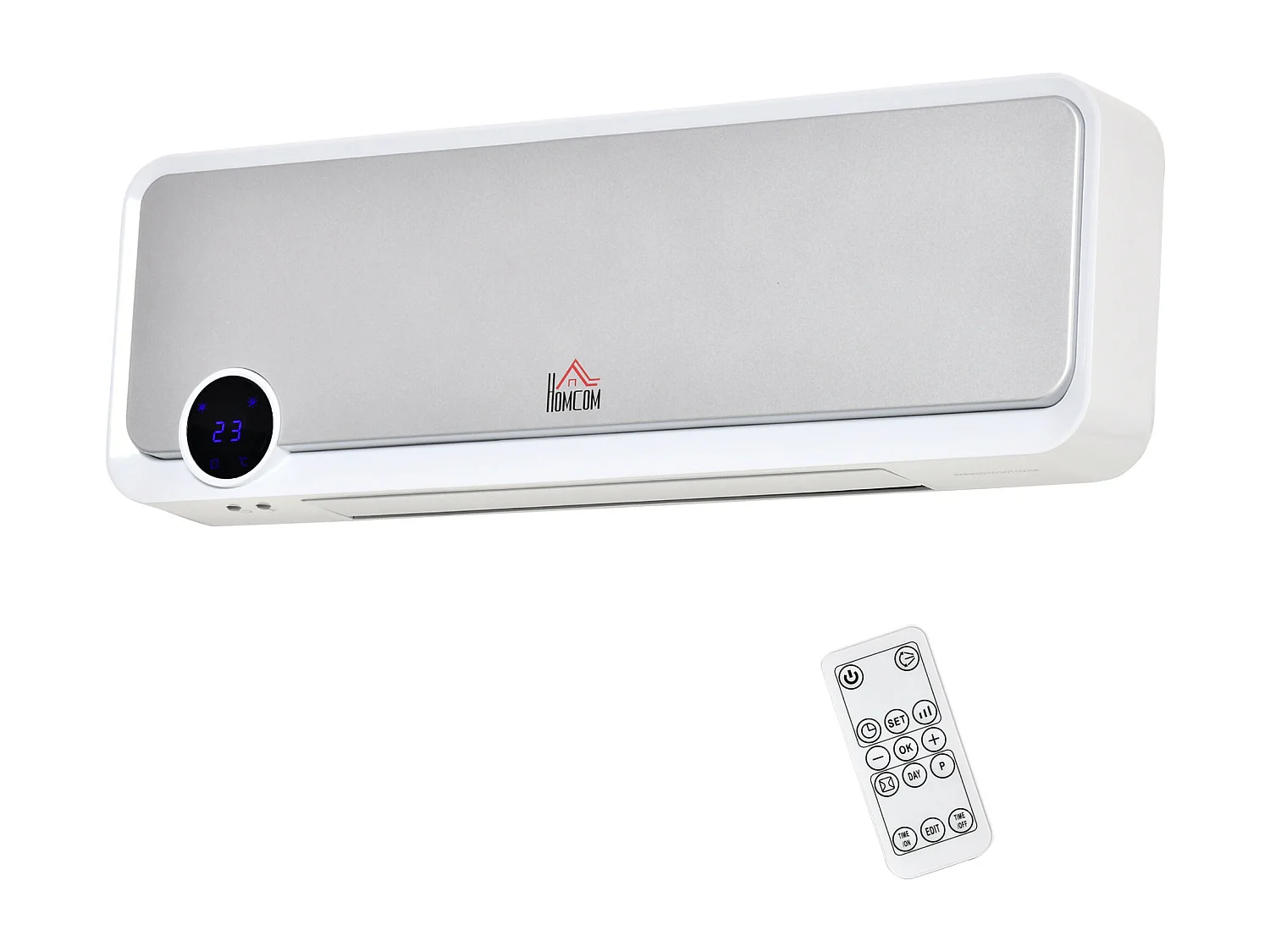 Radiateur mural soufflant oscillant 2000 W - chauffage céramique PTC - 3 niveaux de puissance - télécommande incluse blanc argenté