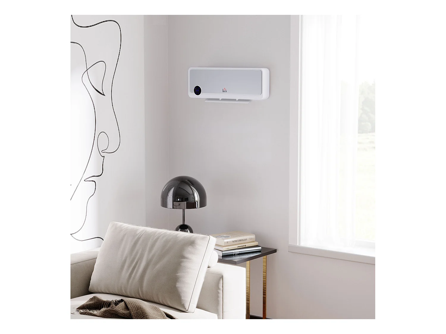 Radiateur mural soufflant oscillant 2000 W - chauffage céramique PTC - 3 niveaux de puissance - télécommande incluse blanc argenté