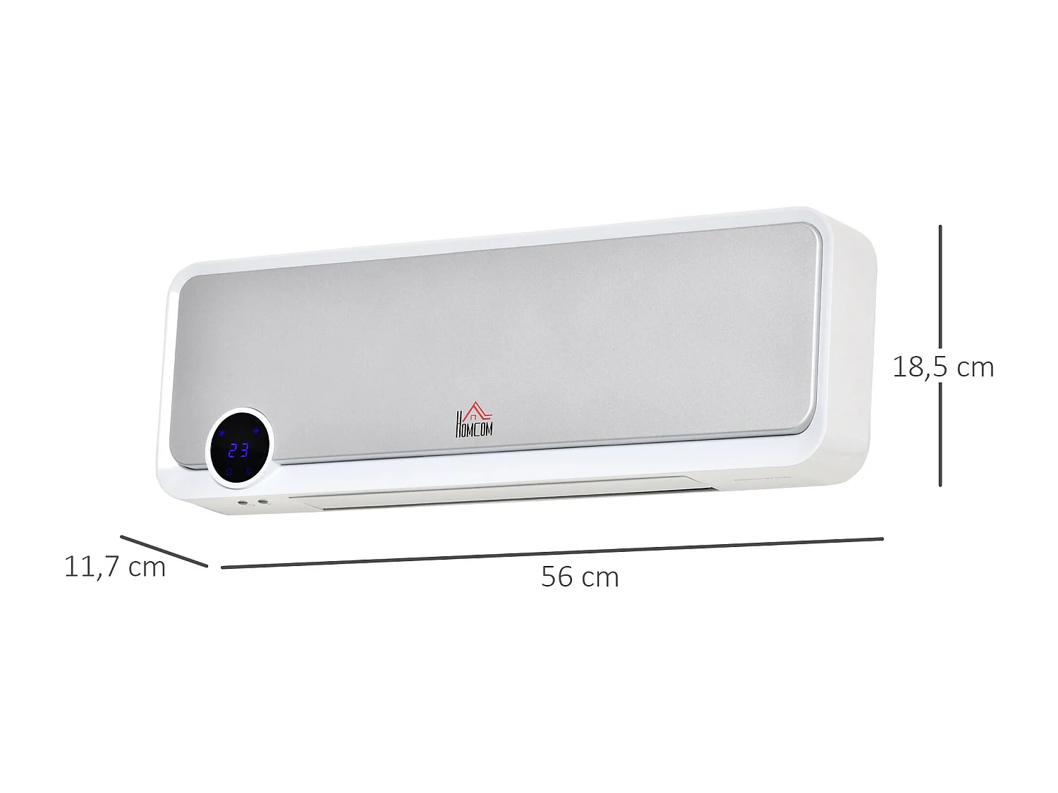 Radiateur mural soufflant oscillant 2000 W - chauffage céramique PTC - 3 niveaux de puissance - télécommande incluse blanc argenté