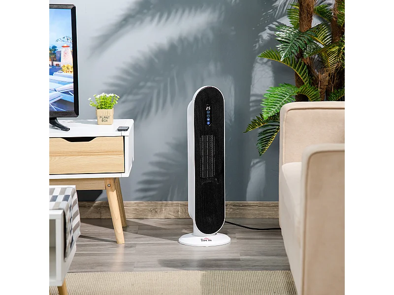 Chauffage soufflant oscillant 2000 W - radiateur céramique PTC - 2 niv. puissance - chauffage d'appoint avec télécommande blanc noir