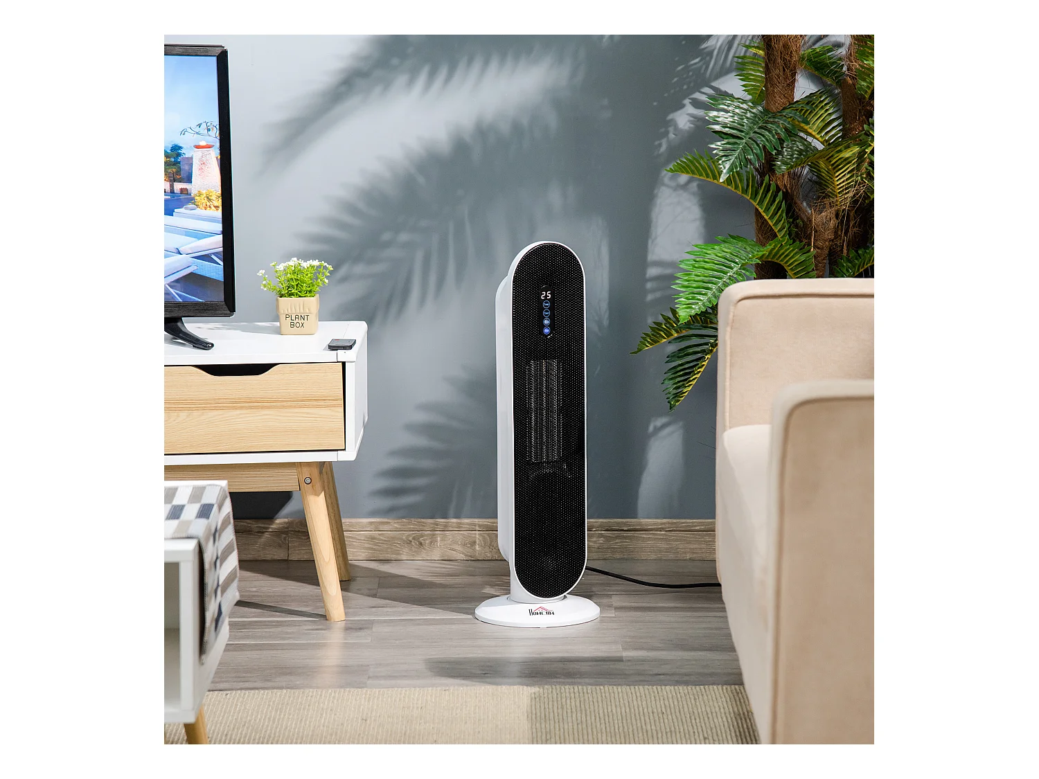 Chauffage soufflant oscillant 2000 W - radiateur céramique PTC - 2 niv. puissance - chauffage d'appoint avec télécommande blanc noir
