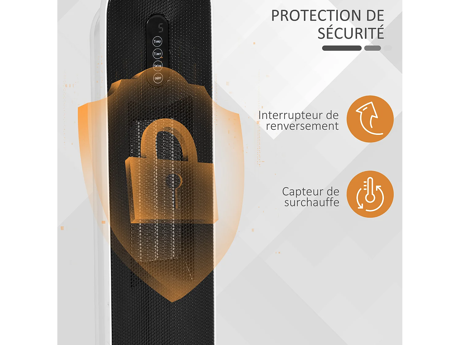 Chauffage soufflant oscillant 2000 W - radiateur céramique PTC - 2 niv. puissance - chauffage d'appoint avec télécommande blanc noir