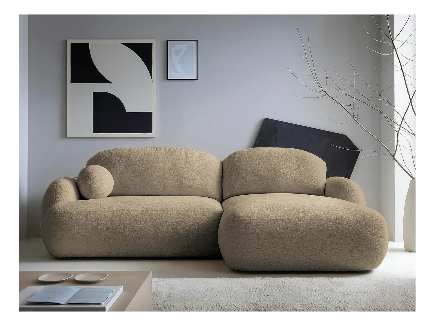 Canapé d'angle TrendyNest 110, Brun clair, Fonction de couchage, Boîte de literie, 275cm