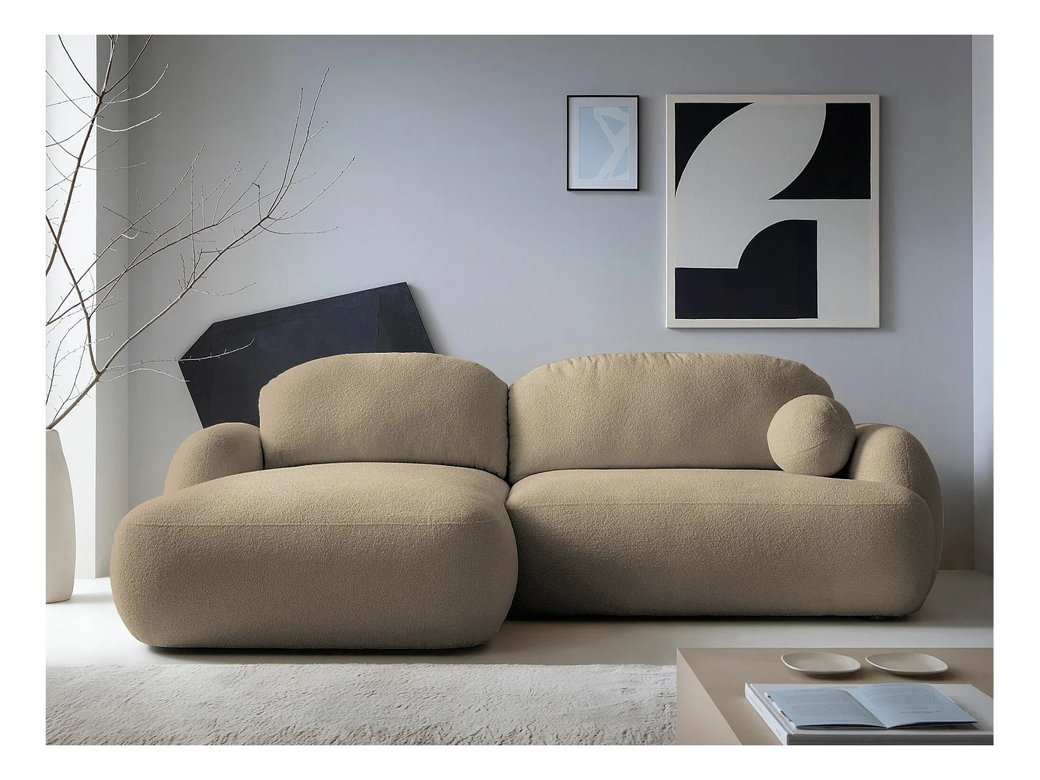 Canapé d'angle TrendyNest 110, Brun clair, Fonction de couchage, Boîte de literie, 275cm