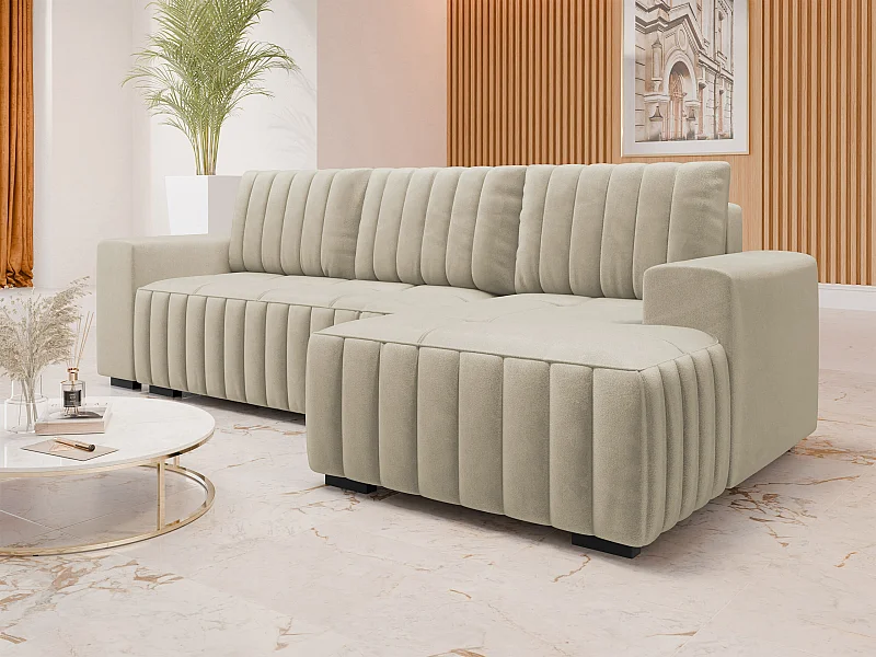 Sofá de canto Columbus 154, Castanho claro, Funcionalidade de dormir