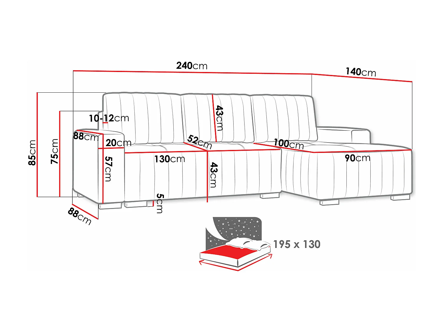 Canapé d'angle Columbus 154, Brun clair, Disponible, 240x140x85cm