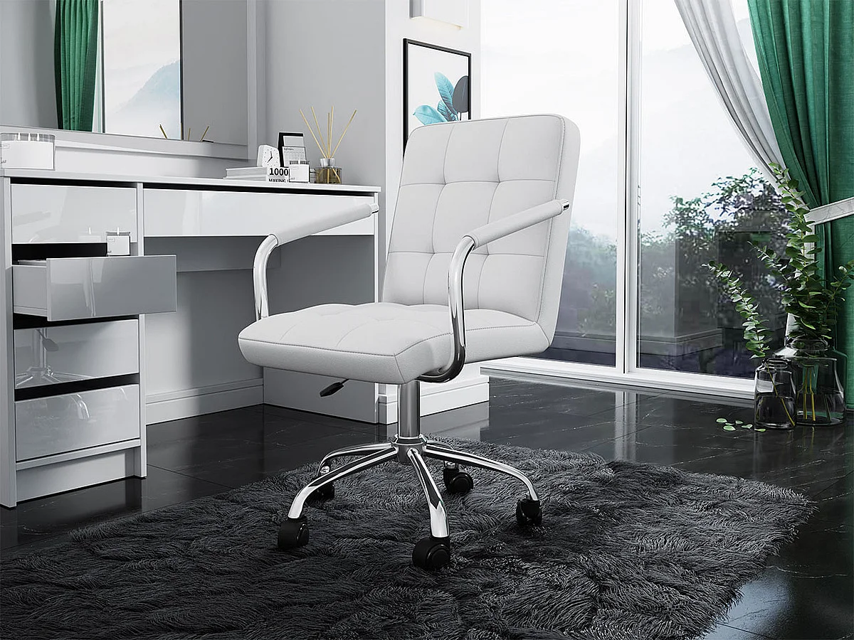 Chaise de bureau Comfivo 339, Blanc, 82x52x58cm, Avec des roues|Avec accoudoirs
