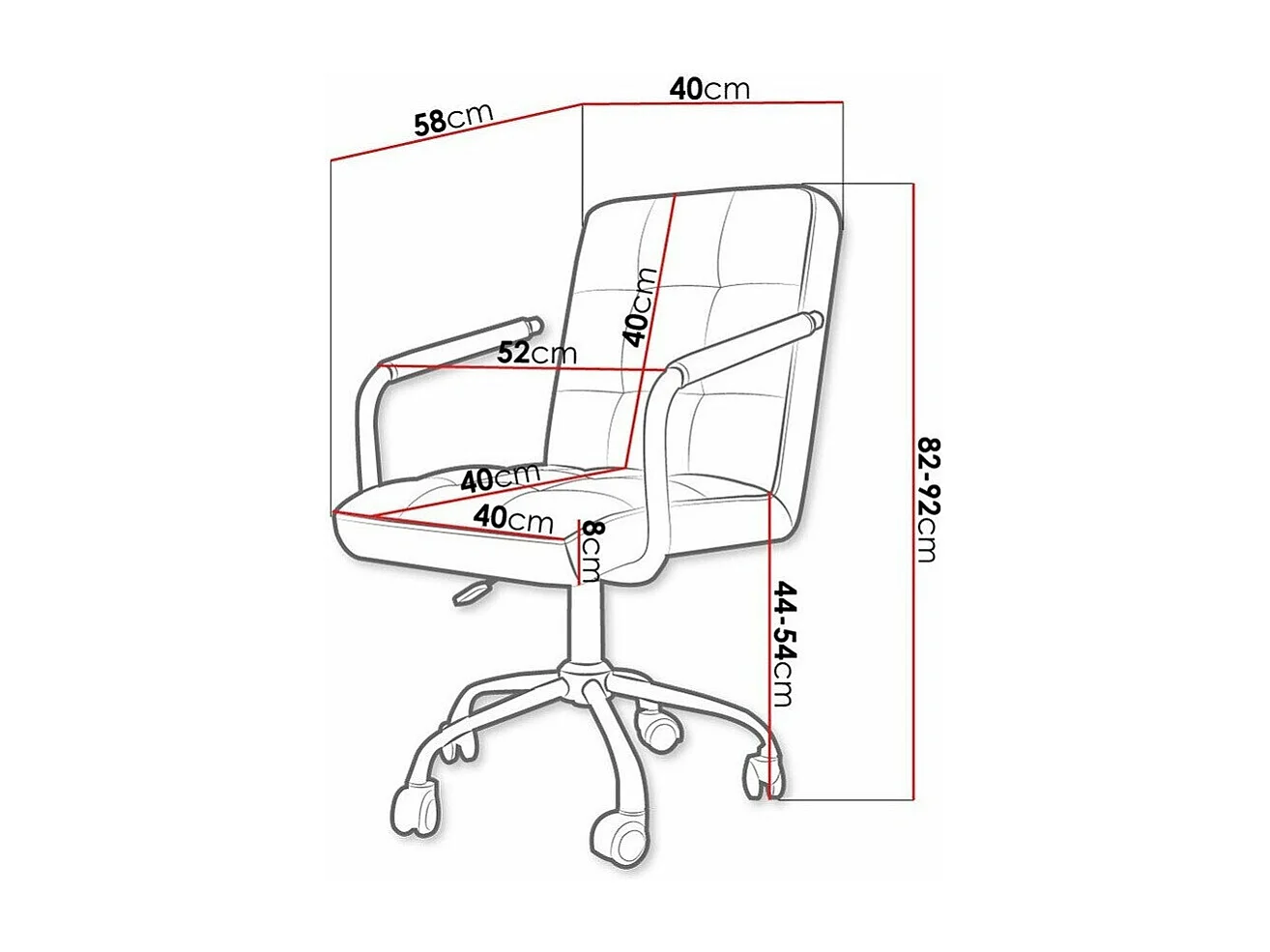 Chaise de bureau Comfivo 339, Blanc, 82x52x58cm, Avec roulettes|Avec accoudoirs