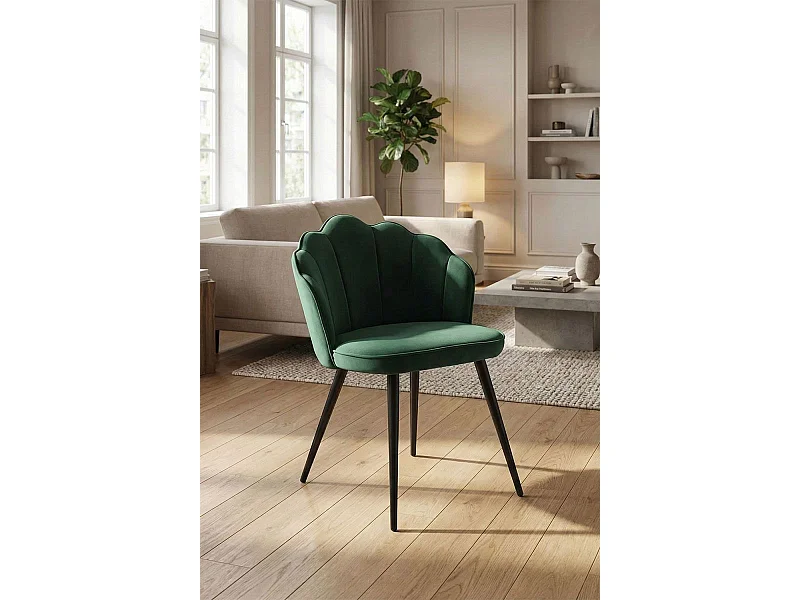Sillas Comedor - Silla Blume Terciopelo Patas Negras - Verde