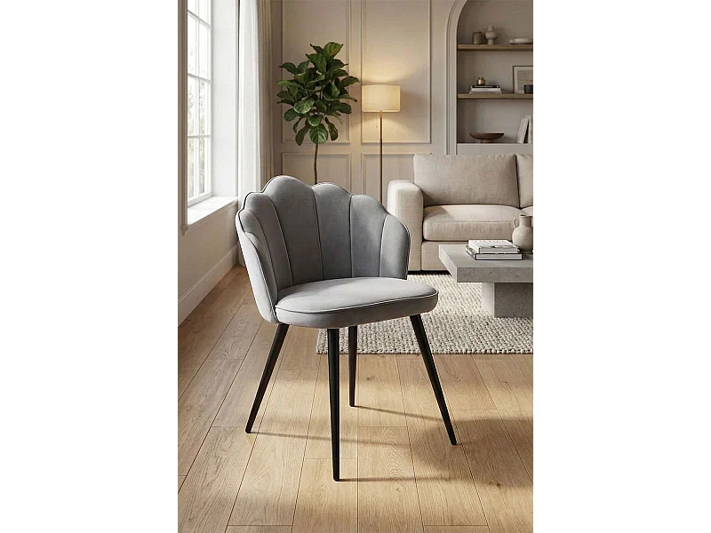 Sillas Comedor - Silla Blume Terciopelo Patas Negras - Gris claro
