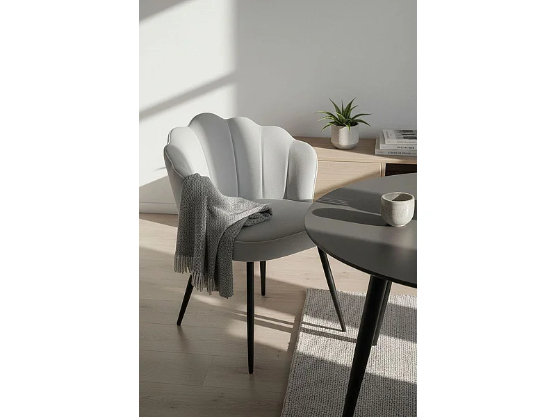 Sillas Comedor - Silla Blume Terciopelo Patas Negras - Gris claro