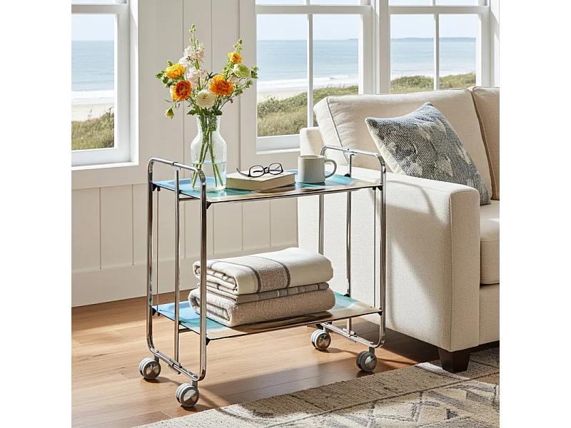 DON HIERRO - Carrito auxiliar plegable BAUHAUS cromado con ruedas – 2 niveles y 4 posiciones-