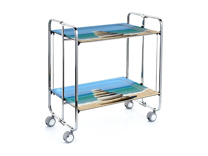 Klappbarer Servierwagen BAUHAUS mit Rollen – Metallgestell verchromt, 2 Ebenen, 4 Positionen