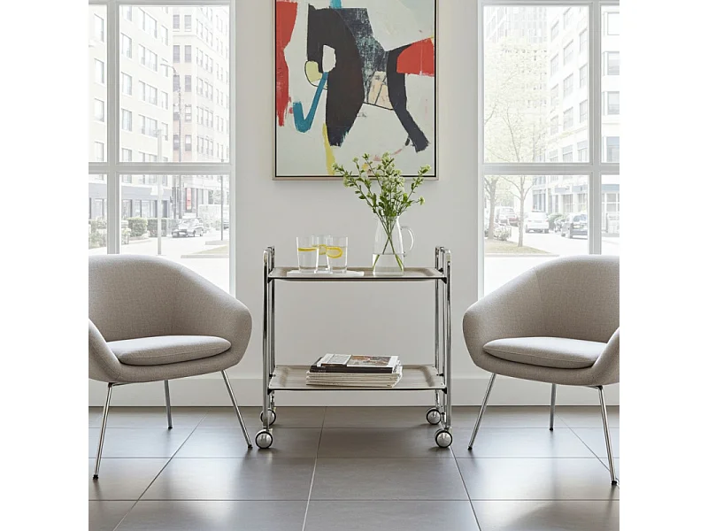 DON HIERRO - Carrito auxiliar plegable BAUHAUS cromado con ruedas – 2 niveles y 4 posiciones-Fresno