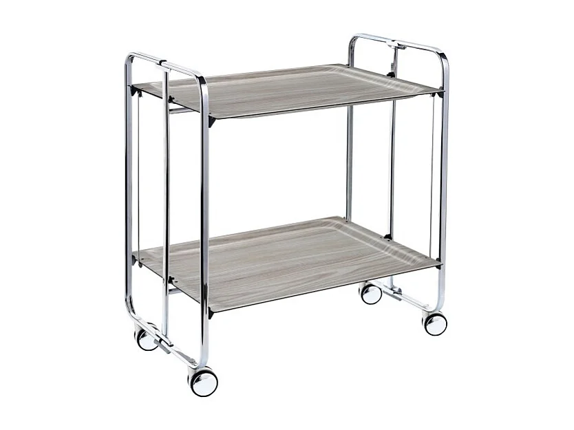 Klappbarer Servierwagen BAUHAUS mit Rollen – Metallgestell verchromt, 2 Ebenen, 4 Positionen