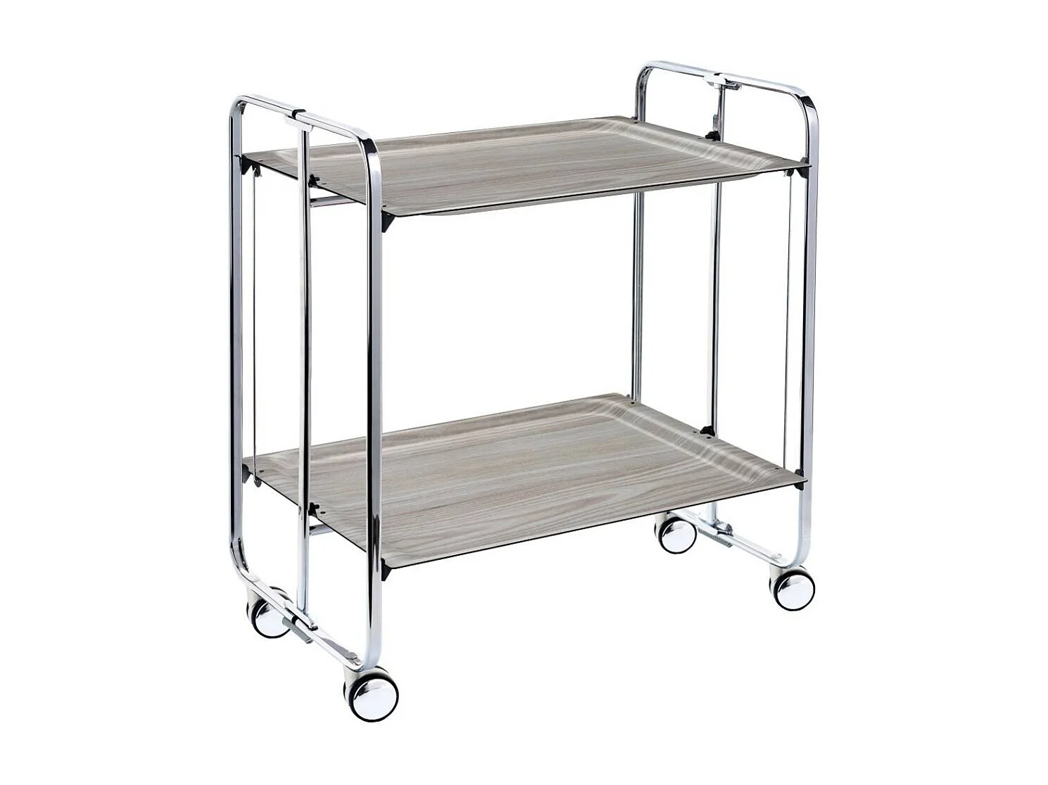 Klappbarer Servierwagen BAUHAUS mit Rollen – Metallgestell verchromt, 2 Ebenen, 4 Positionen